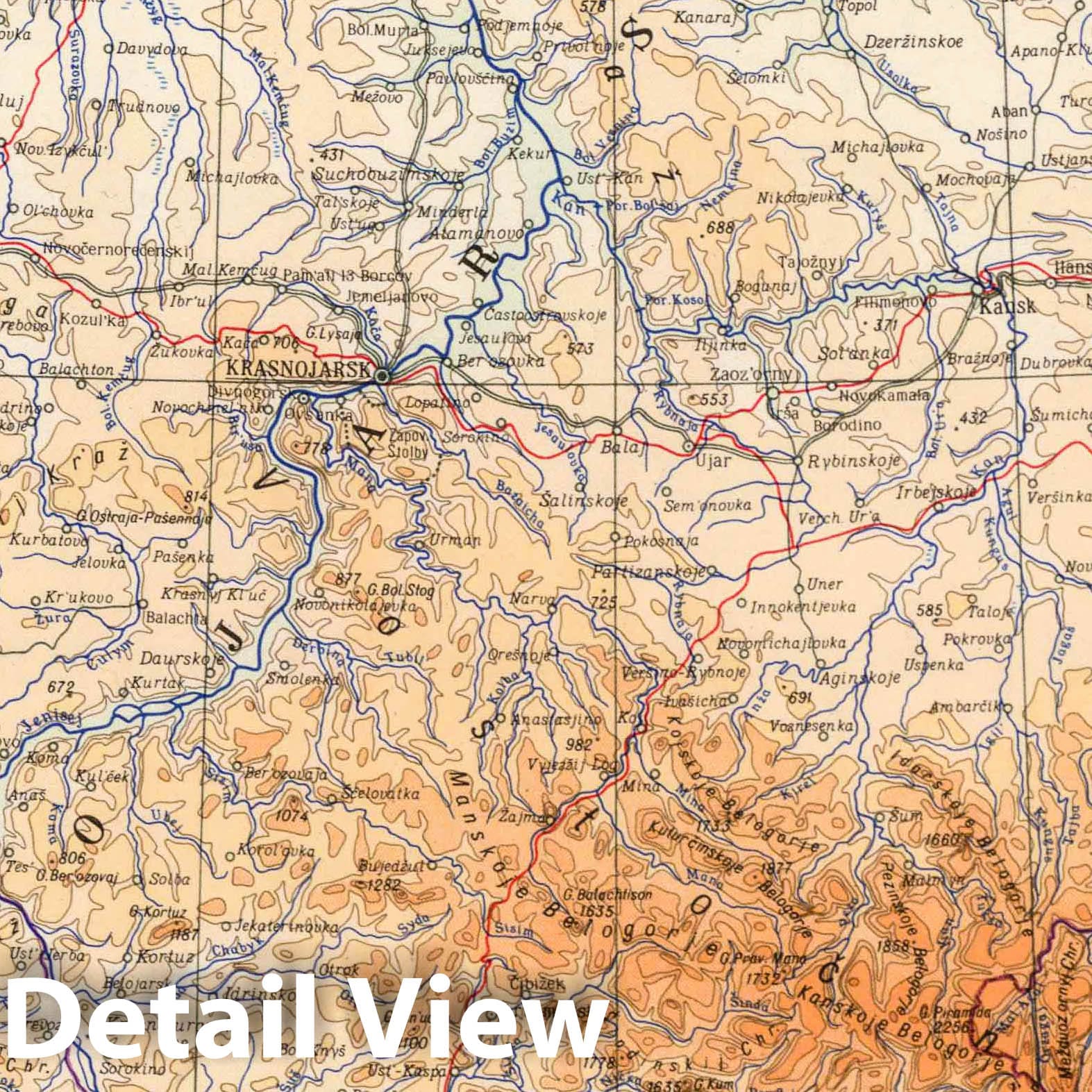 South Yenisei Region - 1967 Soviet World Atlas Historical Map Print
