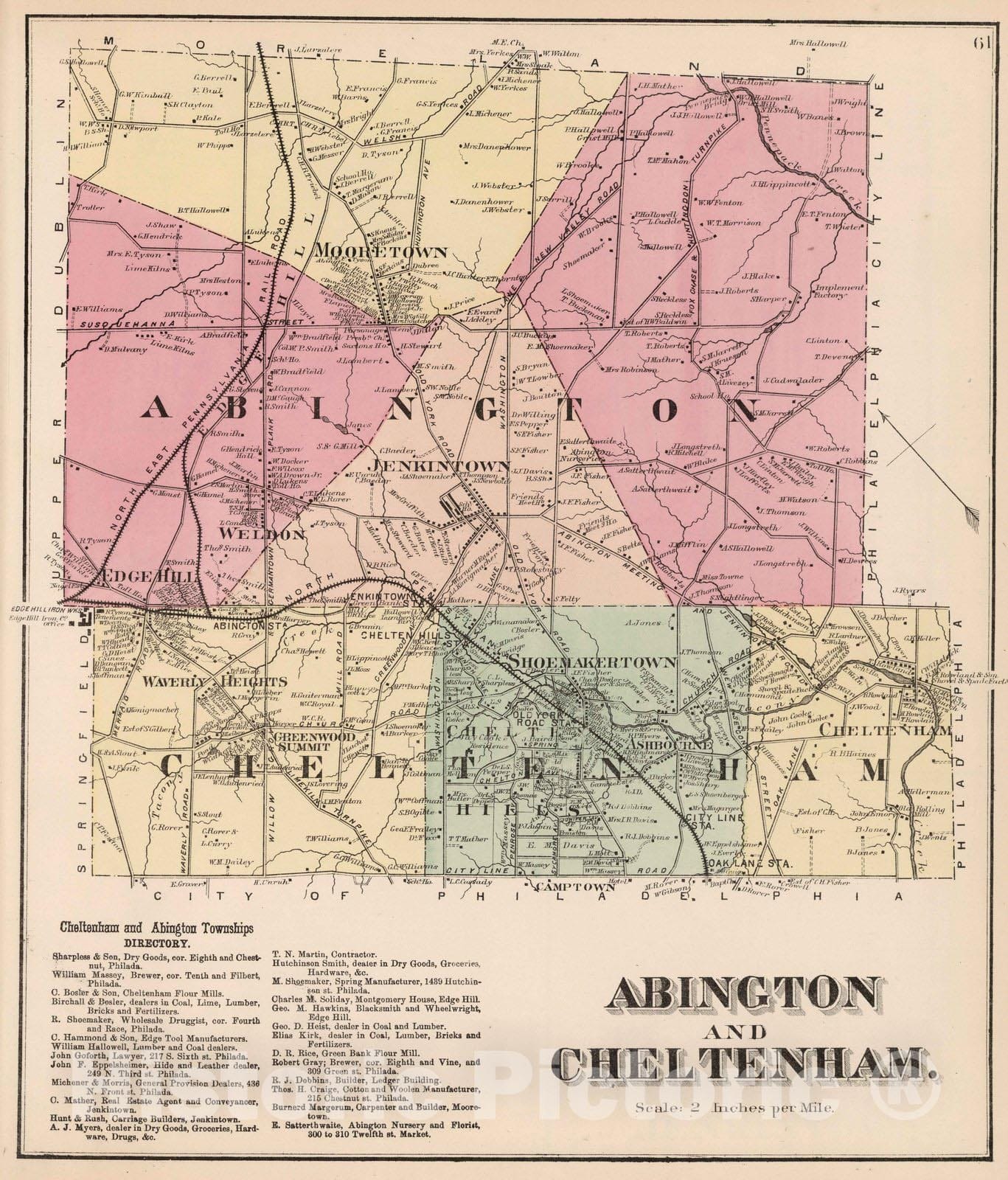 Abington and Cheltenham, Montgomery County, Pennsylvania - Property Map, 1871