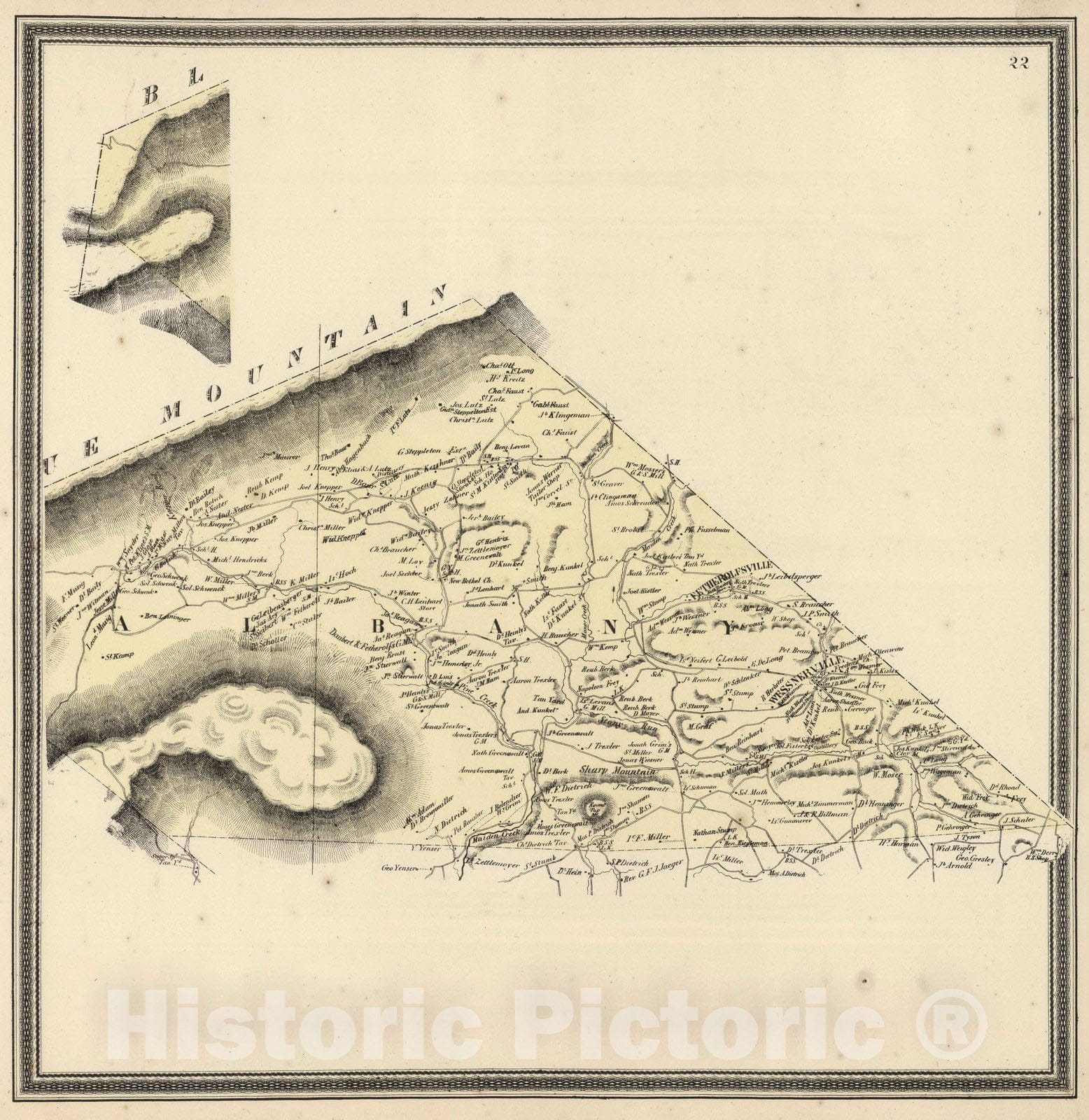 Historic Map : 1862 Albany Township, Berks County, Pennsylvania. - Vintage Wall Art