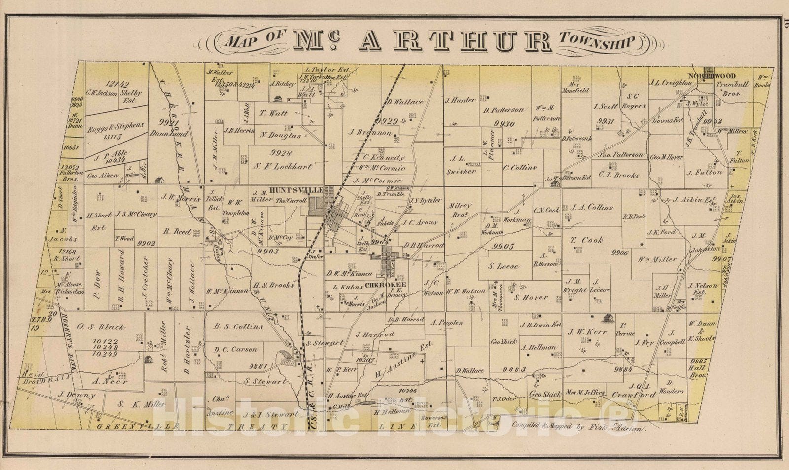 Historic Map : 1875 McArthur Township, Logan County, Ohio. - Vintage Wall Art