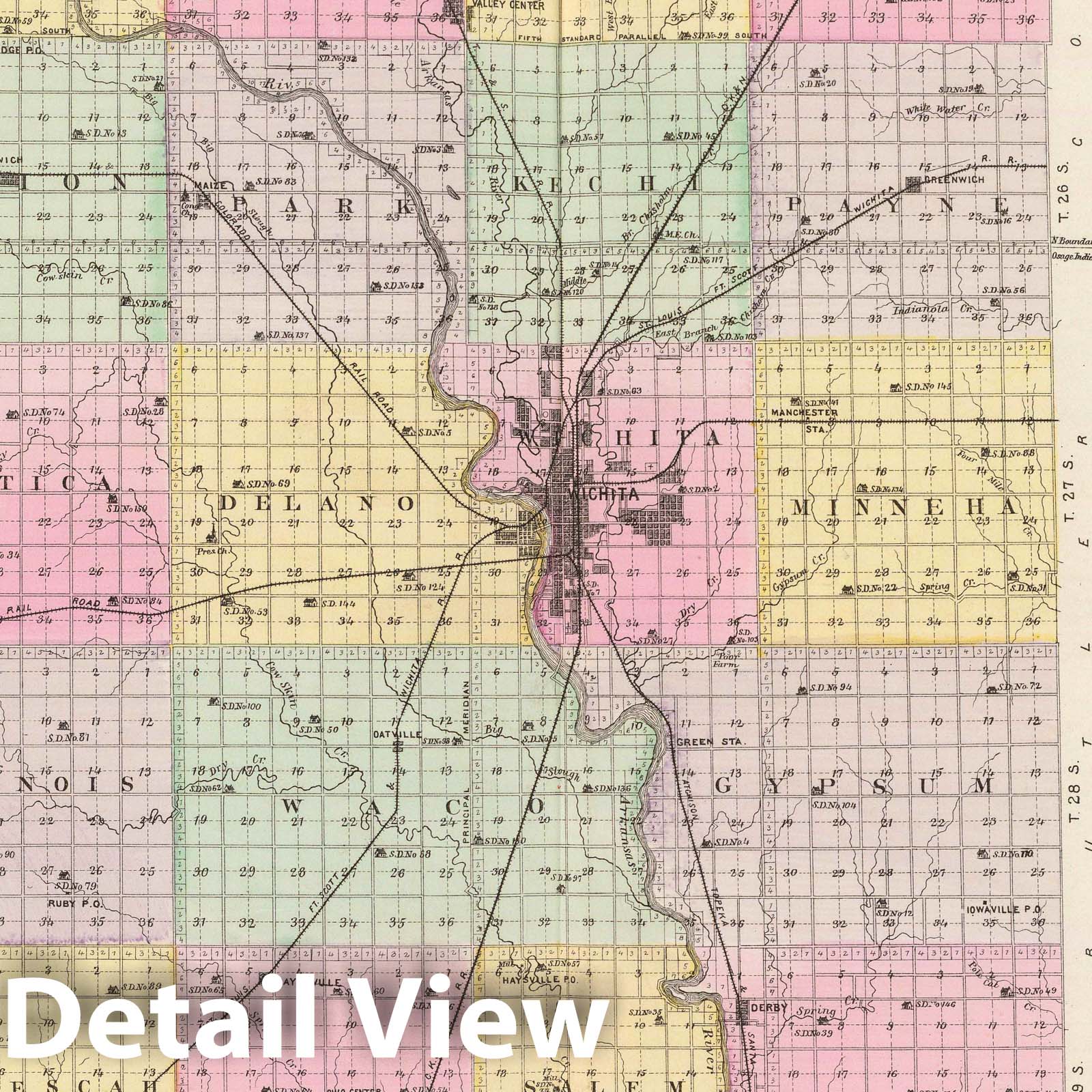 Sedgwick County, Kansas - Military Map, 1887 - Historical Atlas Print