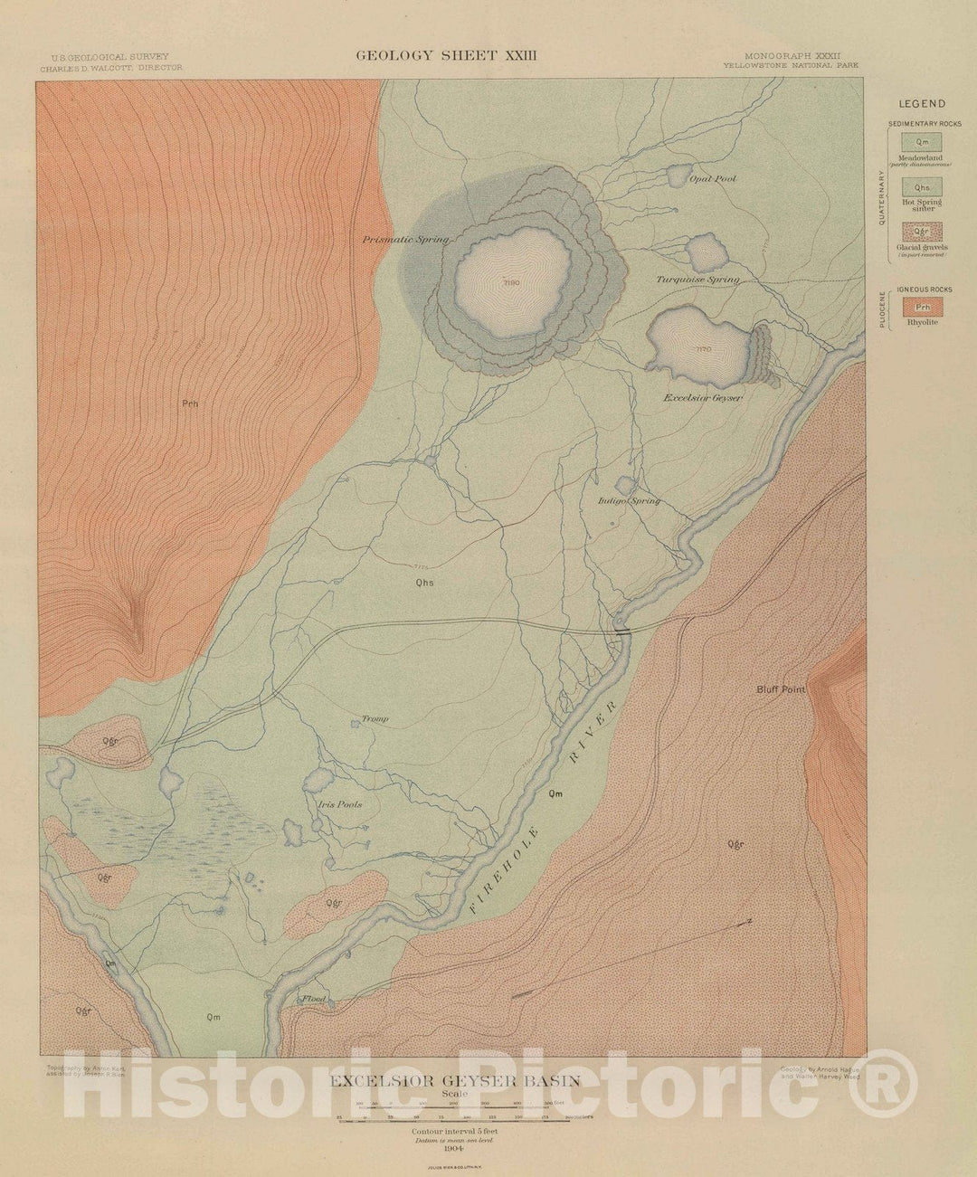 Historic Map : Geologic Atlas - 1904 Excelsior Geyser Basin. - Vintage Wall Art