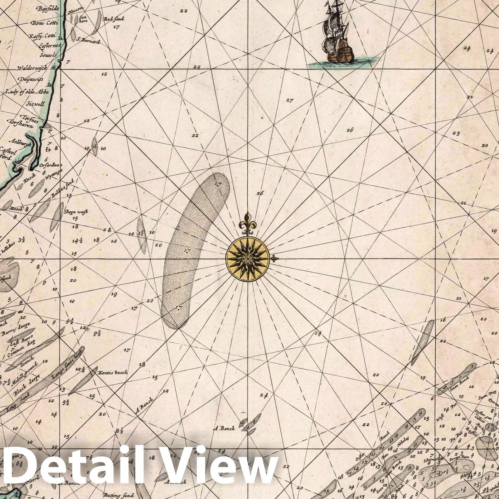 North Sea, Texel to Dover - Nautical Chart, 1667 - Historical Map Print