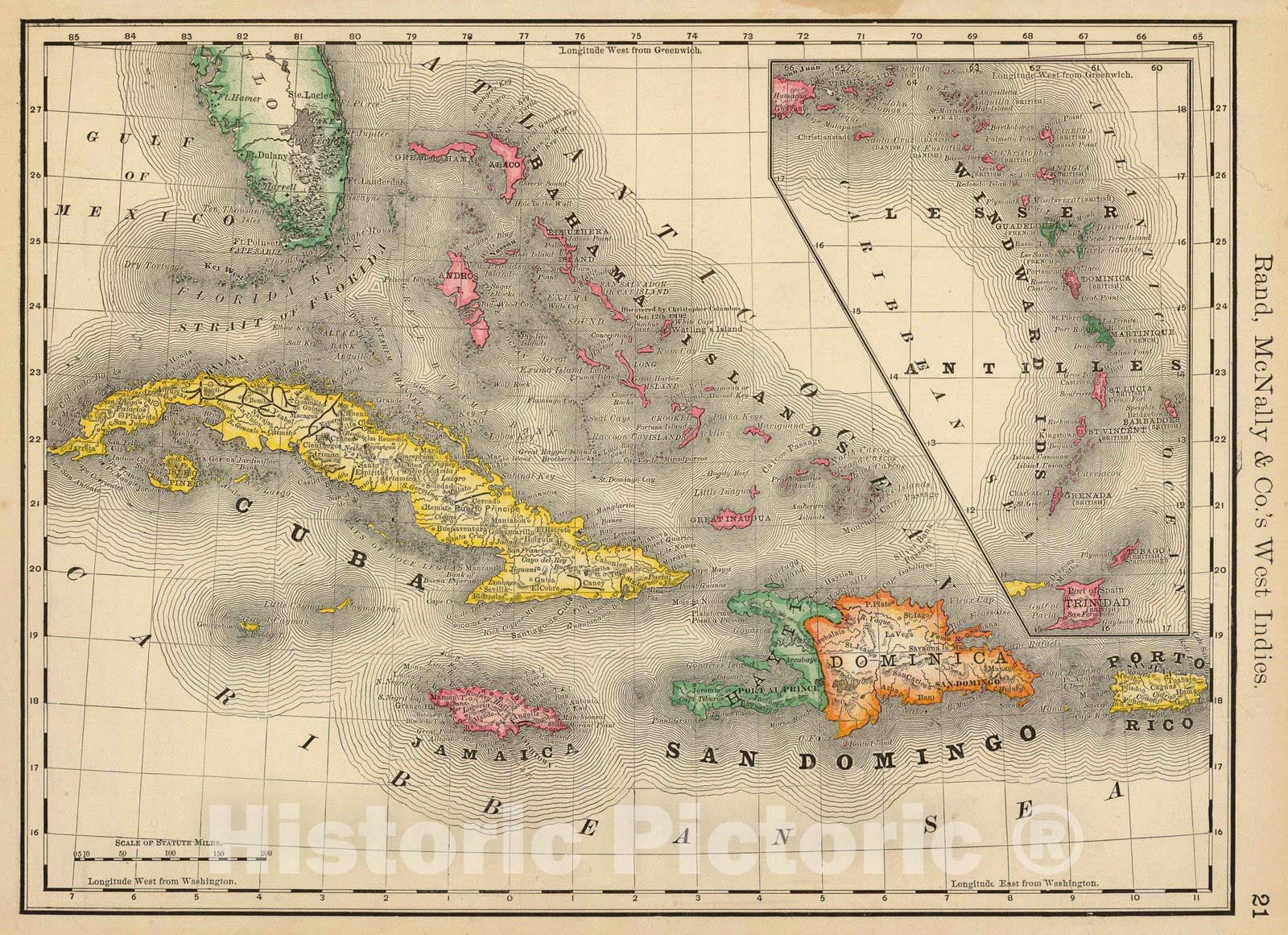 Historic Map : National Atlas - 1879 West Indies. - Vintage Wall Art