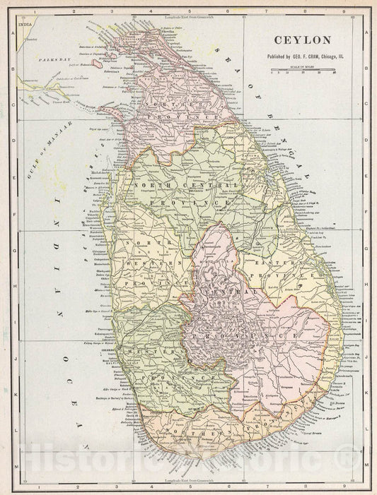 Historic Map : 1901 Ceylon - Vintage Wall Art