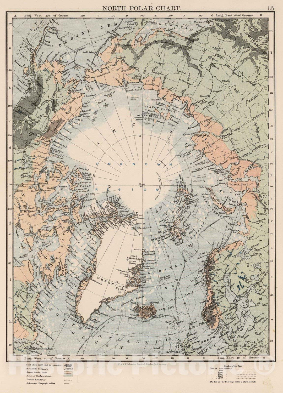 Historic Map : 1906 North Polar Chart. - Vintage Wall Art
