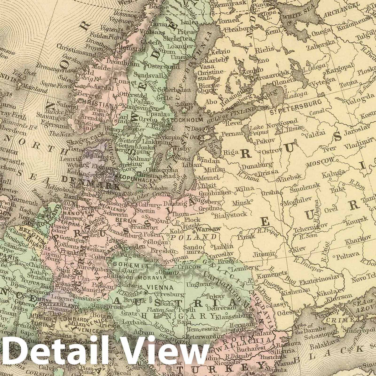 Europe - River Map, 1886 - Historical Map Print