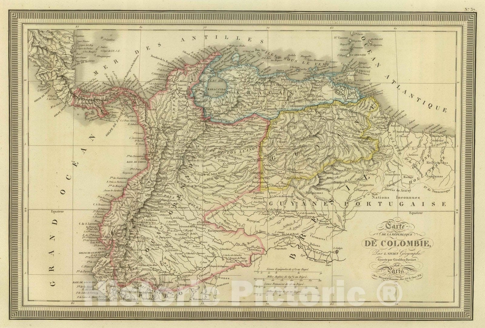 Colombia 1826 Historical Map Print - Vivien Atlas Plate