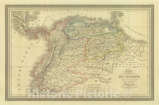 Historic Map : Colombia; Panama, 1826 Republique de Colombie. , Vintage Wall Art