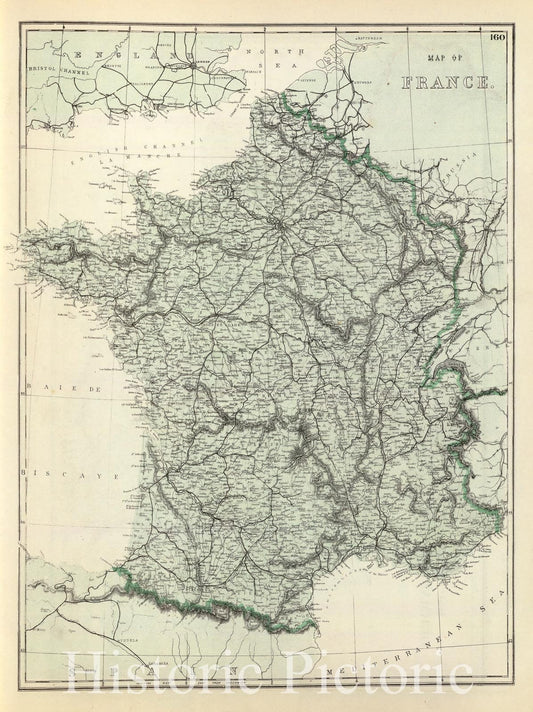 France 1876 Historical Map Print - Warner & Beers Atlas Plate