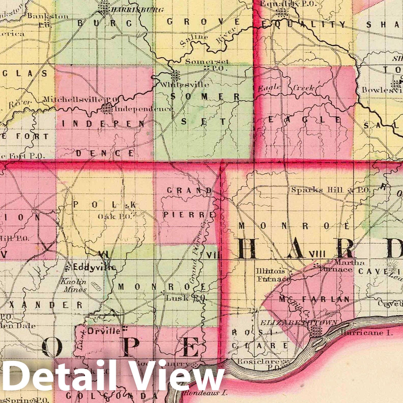 Saline, Gallatin, Hardin, and Pope Counties, Illinois - Railroad Map, 1870