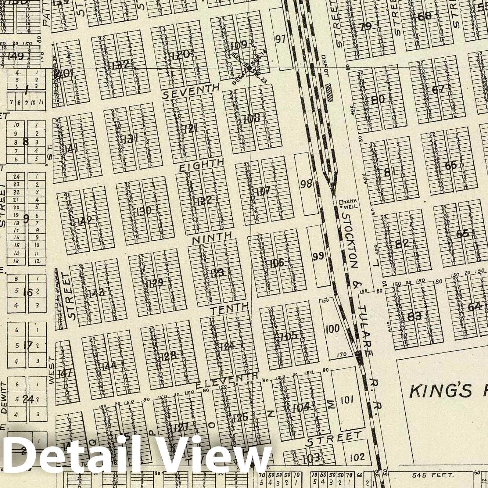 Sanger - Railroad Map, 1891 - Fresno County Historical Atlas Print