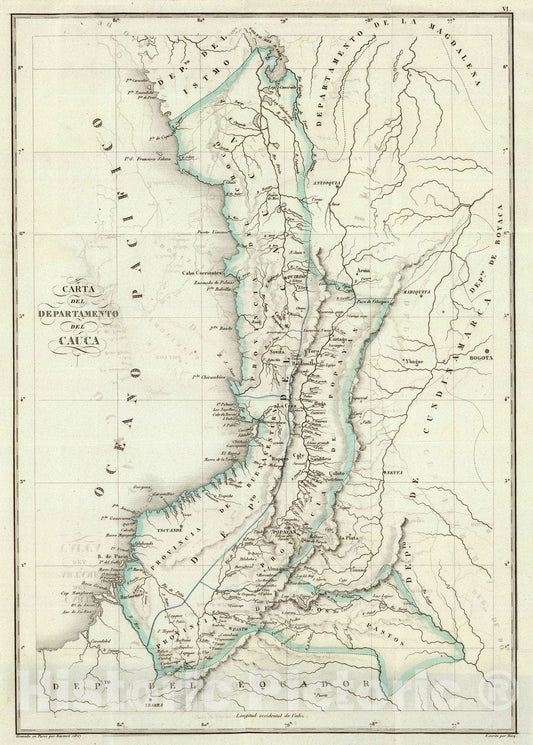 Historic Map : Colombia, 1827 Cauca. , Vintage Wall Art