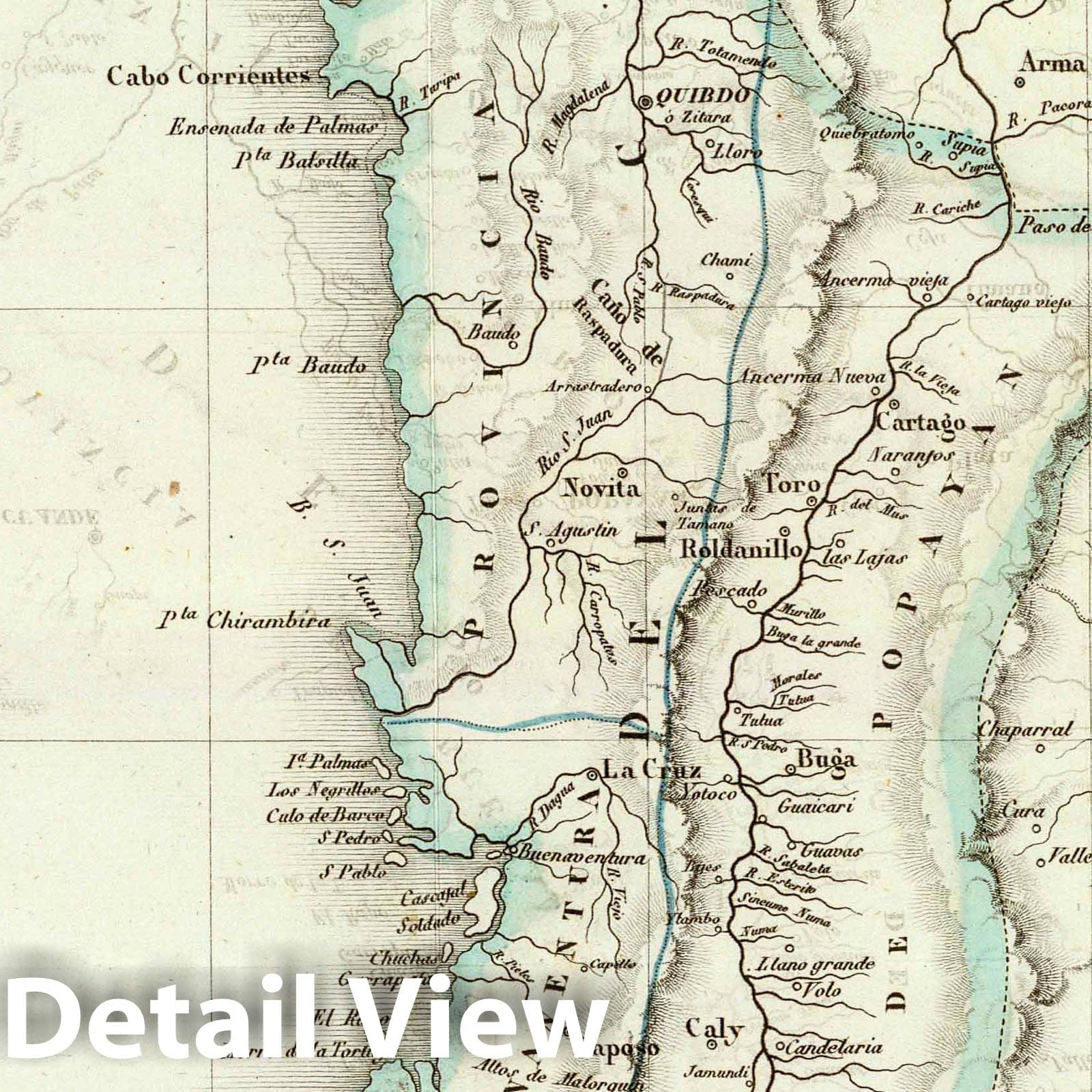 Cauca, Colombia - Military Map, 1827 - Historical Map Print