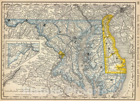 Historic Map : National Atlas - 1879 Maryland, D.C, and Delaware. - Vintage Wall Art