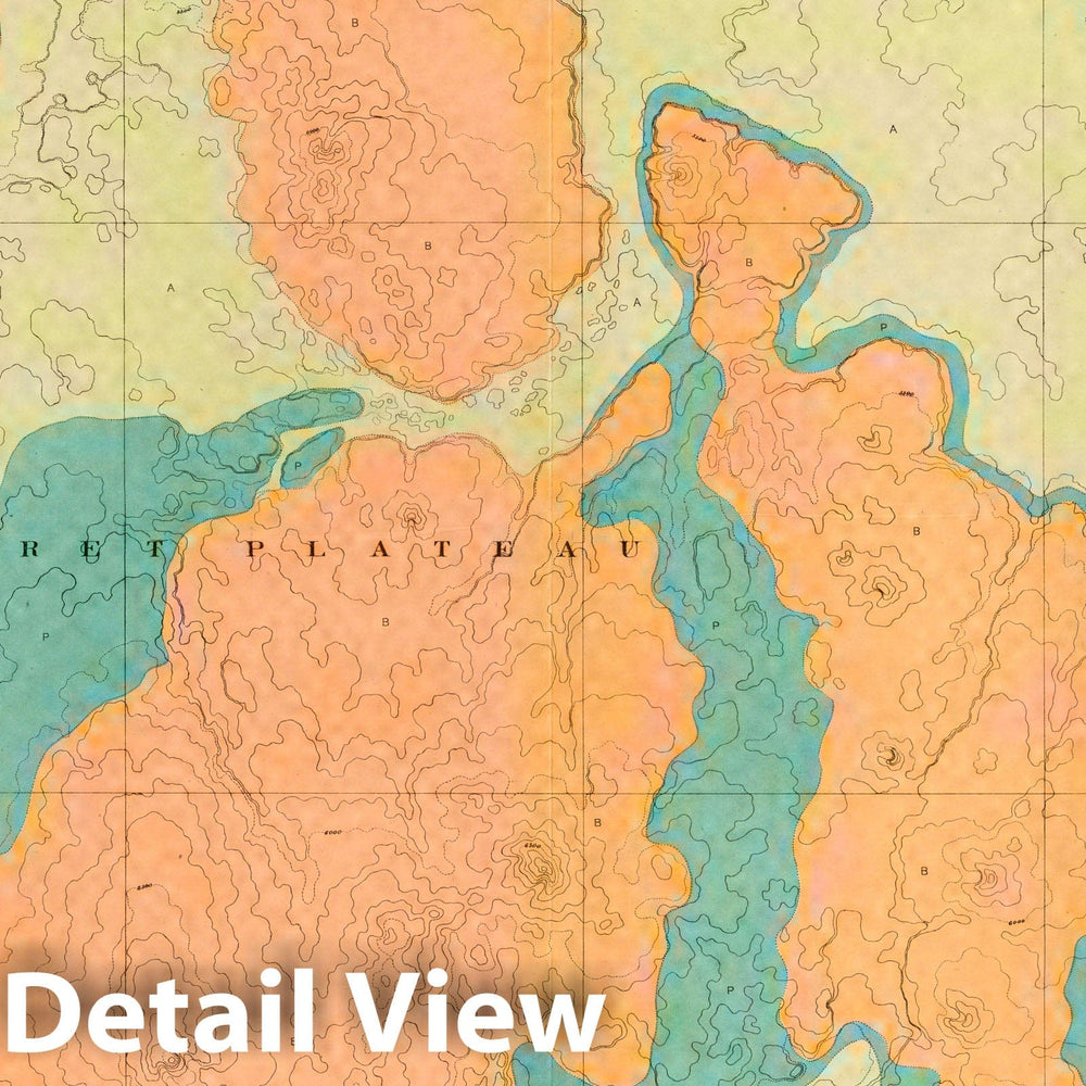 Historic Map : Geologic Atlas - 1882 Map Of The Uinkaret Plateau. North Half. Atlas Sheet VII. Geology of the Grand Canon District. - Vintage Wall Art