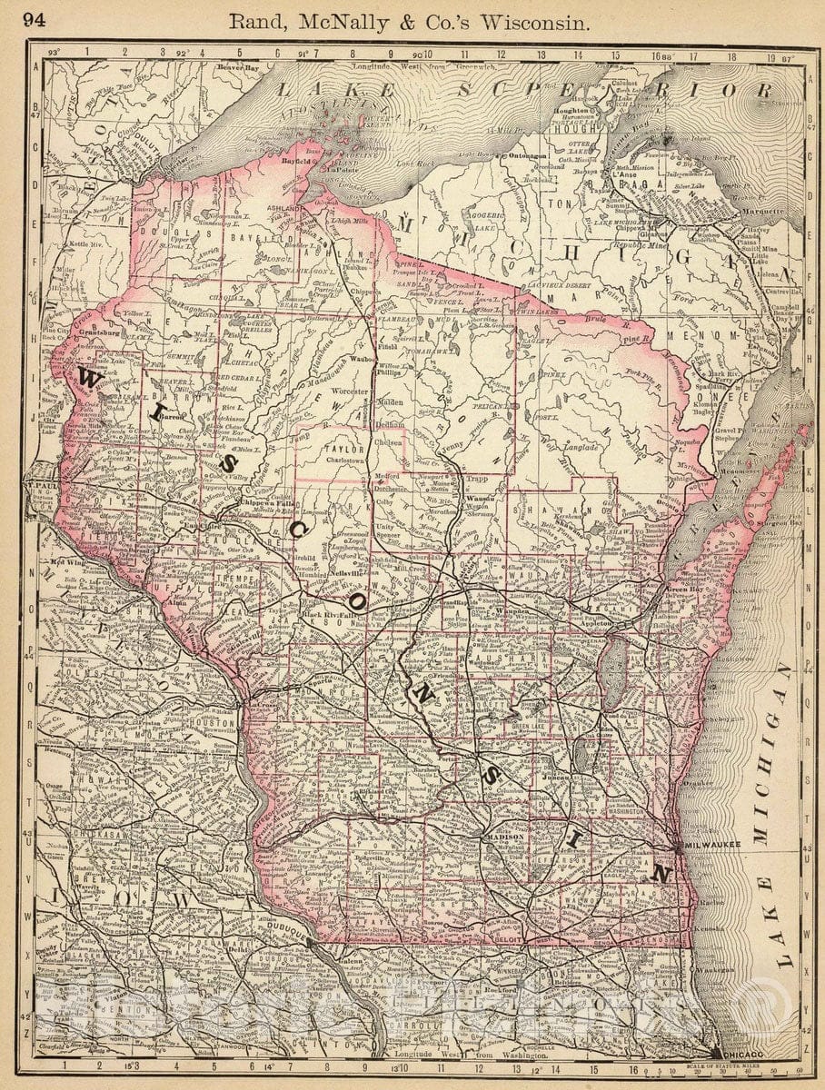 Wisconsin - Railroad Map, 1879 - Rand McNally Business Atlas