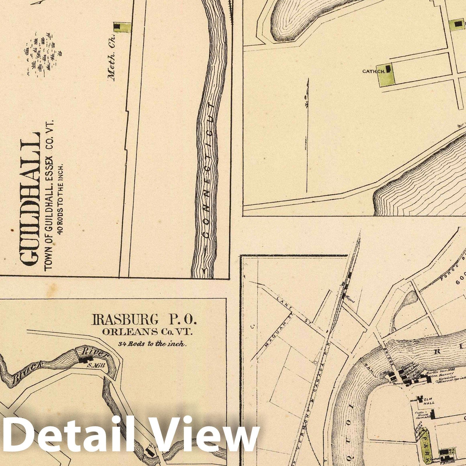 Hyde Park, Guildhall, Newport, Chelsea, Irasburg, and Swanton, Vermont 1876 Historical Map Print