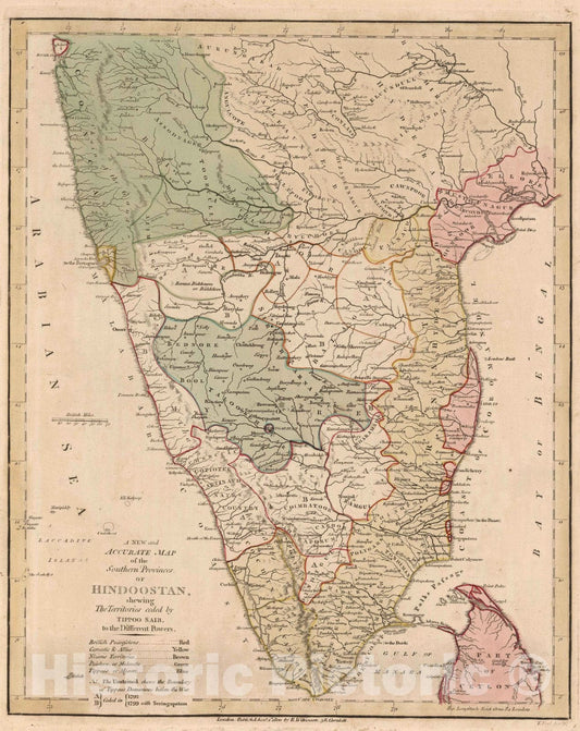 Historic Map : 1800 A New and Accurate Map of the Southern Province of Hindoostan. v2 - Vintage Wall Art