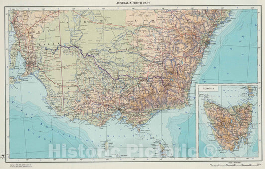 Historic Map : 1967 241. Australia, South East. Tasmania. The World Atlas. - Vintage Wall Art