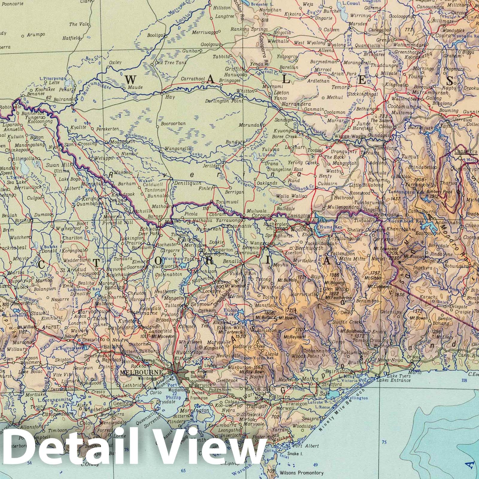 Australia, South East and Tasmania - Physical Map, 1967 - Historical Map Print