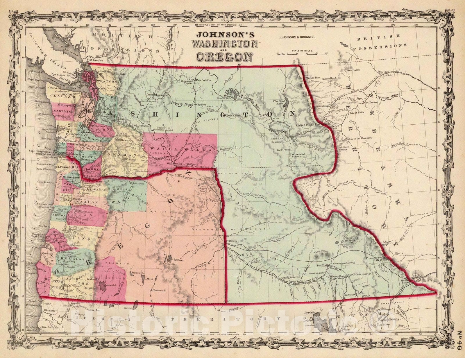 Historic Map : 1860 Washington And Oregon. - Vintage Wall Art