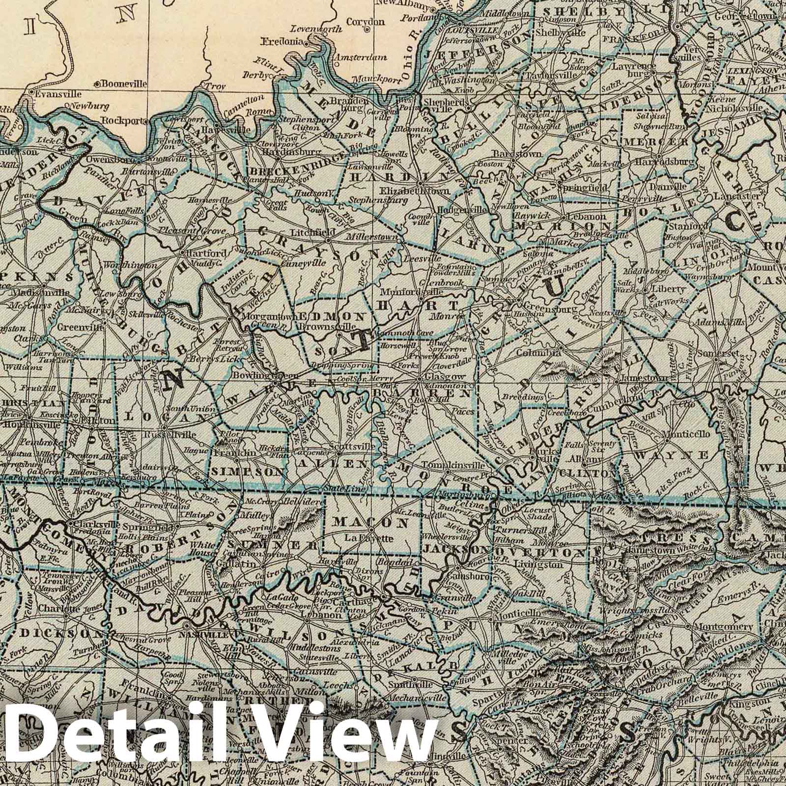 Kentucky and Tennessee, 1845 - Historical Map Print