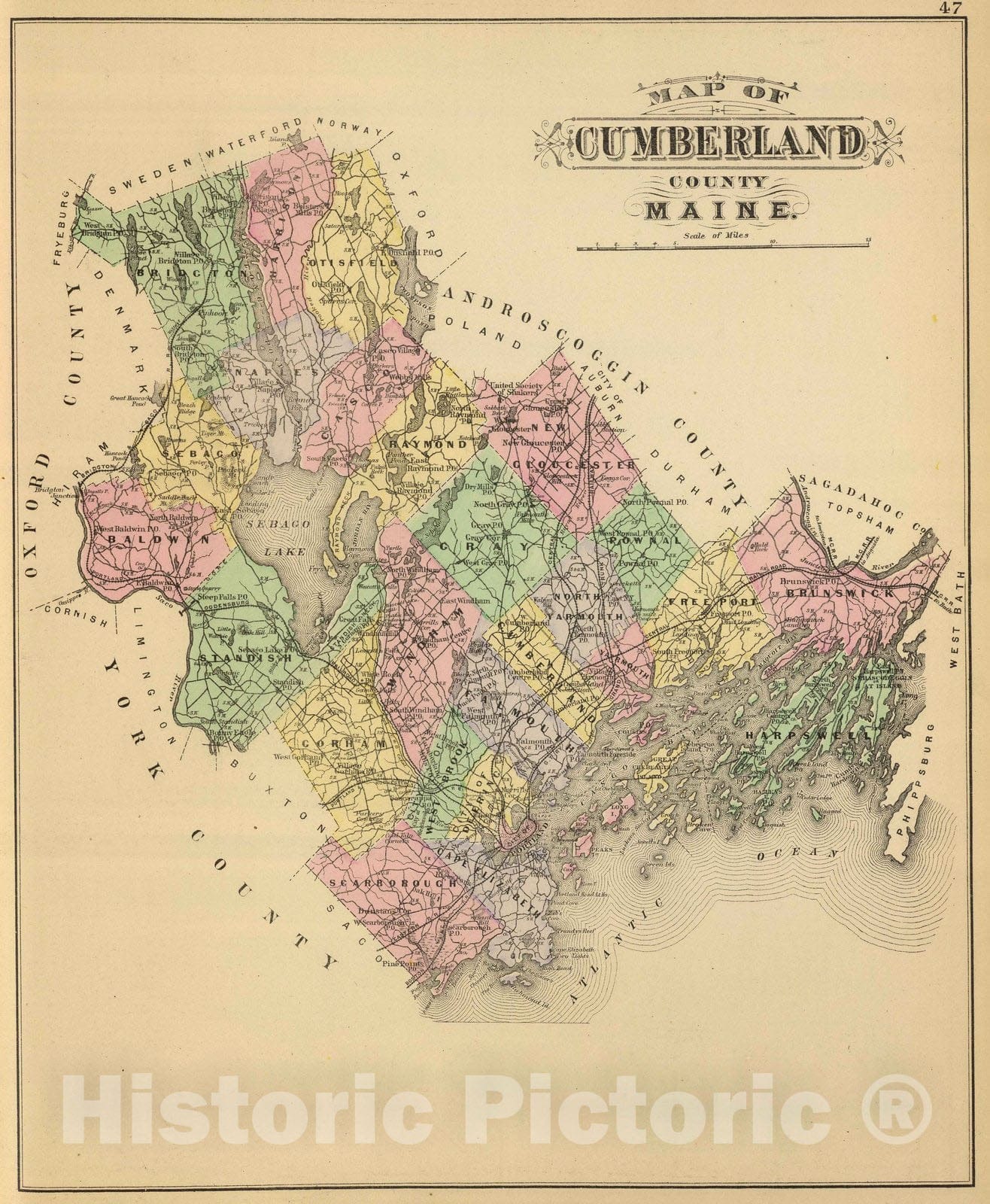 Historic Wall Map : 1894 Cumberland Co, Maine. - Vintage Wall Art