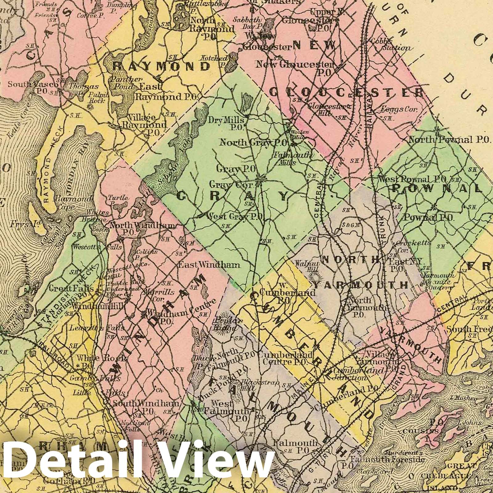 Cumberland County, Maine - Road Map, 1894 - Historical Map Print