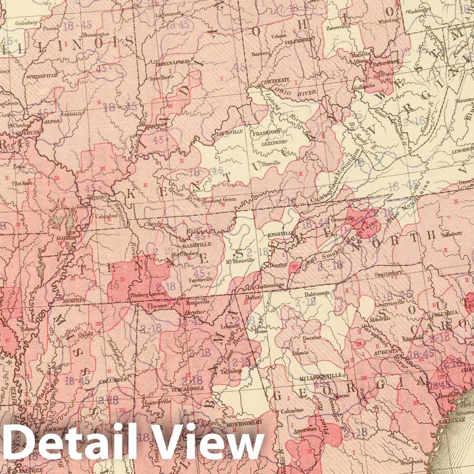 Malarial Deaths in the United States, 1874 - Historical Map Print