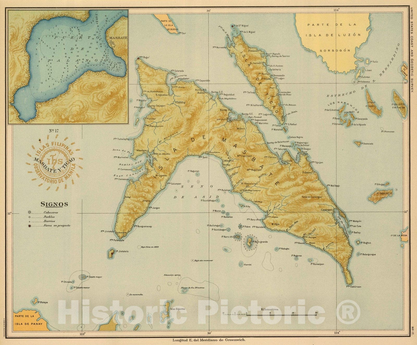 Masbate and Ticao, Philippines - 1899 Historical Map Print