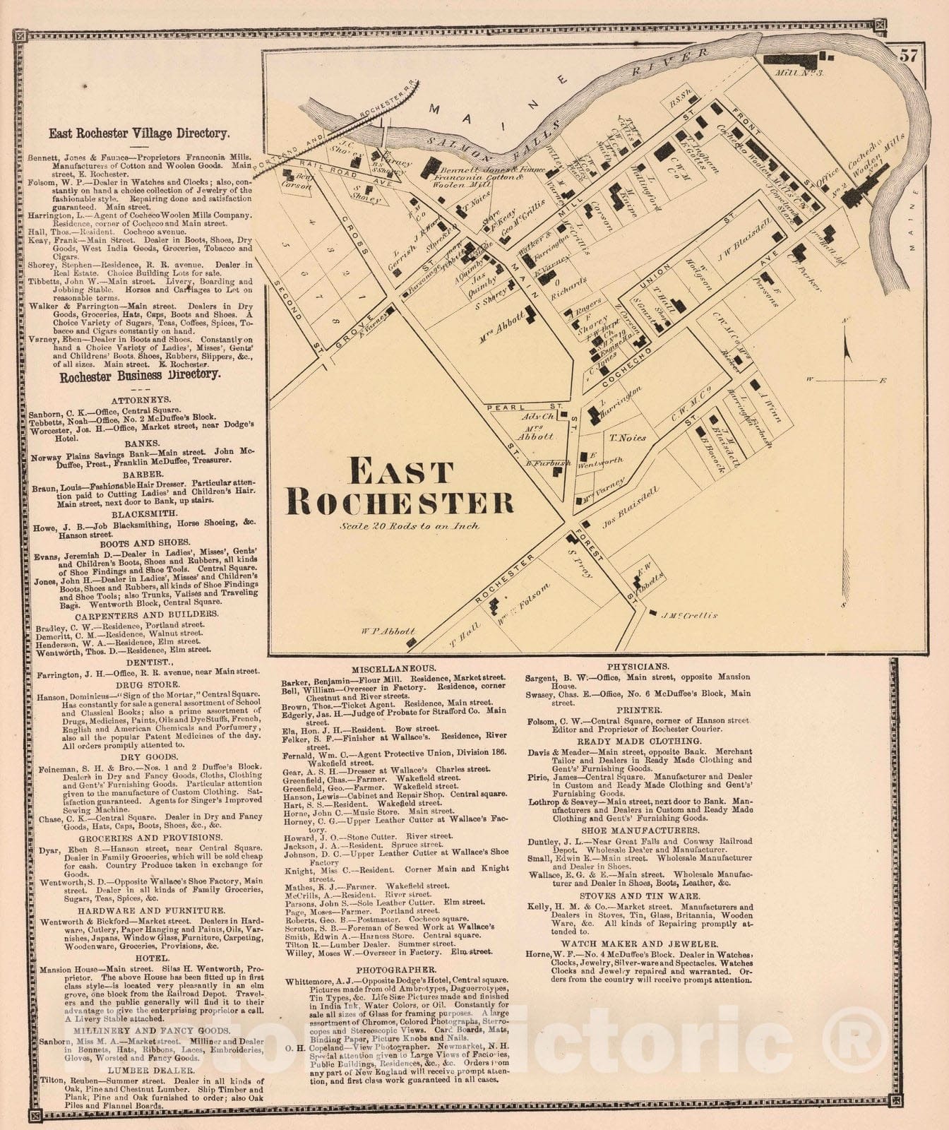 Historic Map : 1871 East Rochester. - Vintage Wall Art