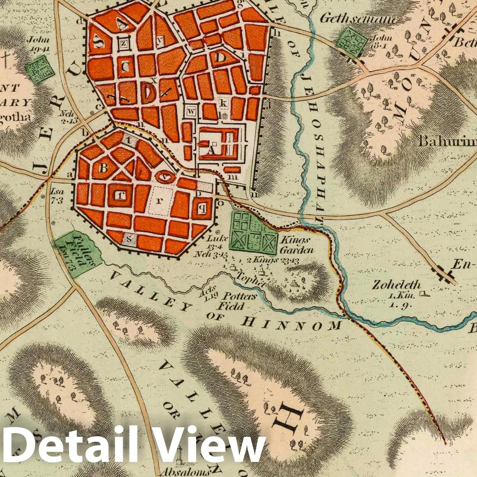 Jerusalem and Vicinity, 1819 - Historical Map Print