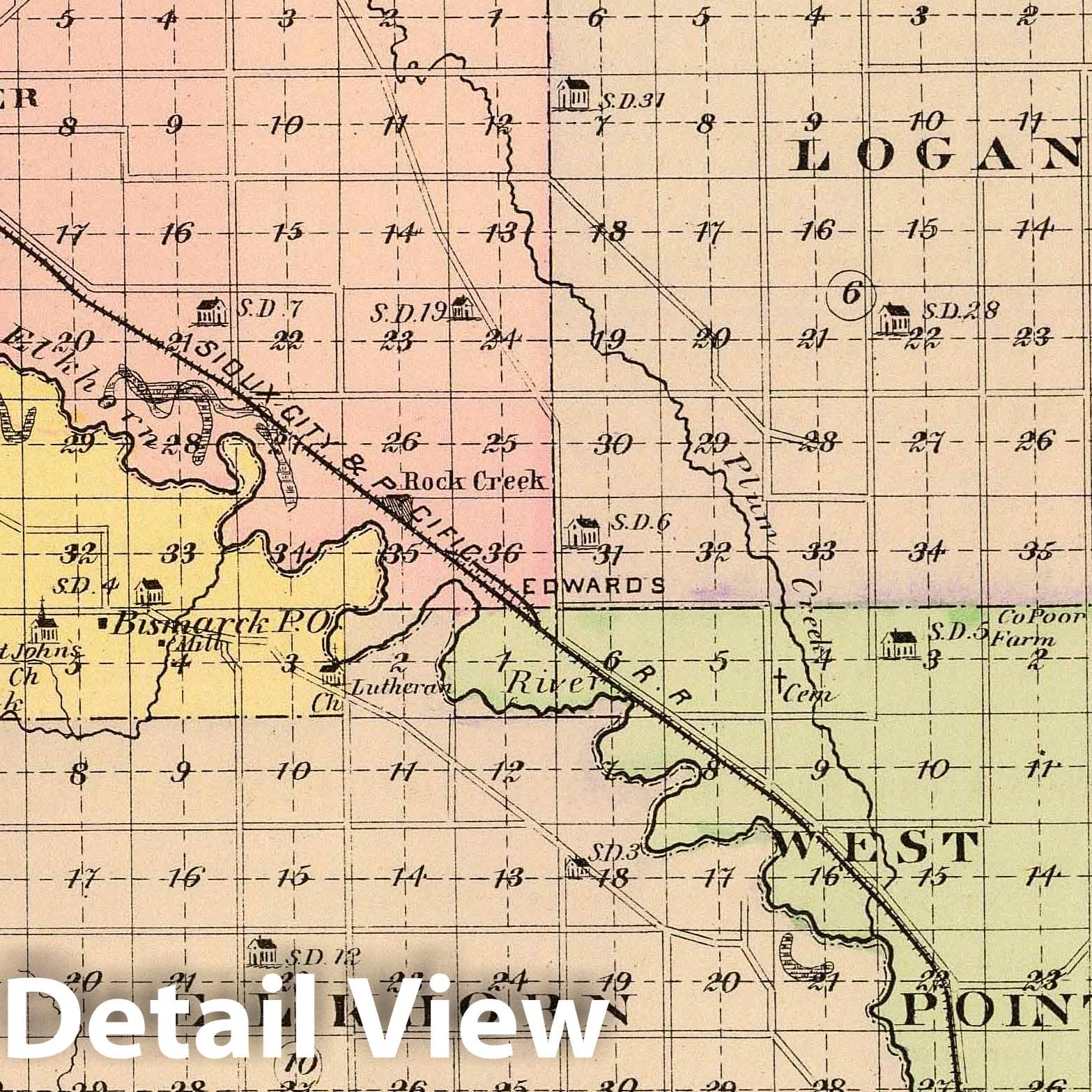 Cuming County, Nebraska - Railroad Map, 1885 - Historical Map Print