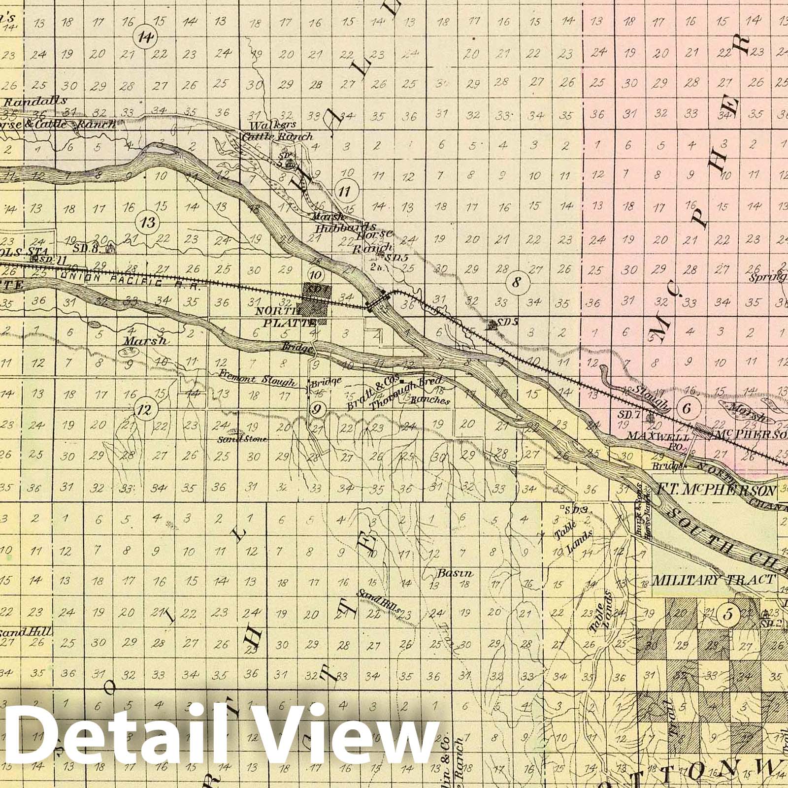 Lincoln County, Nebraska - Railroad Map, 1885 - Historical Map Print