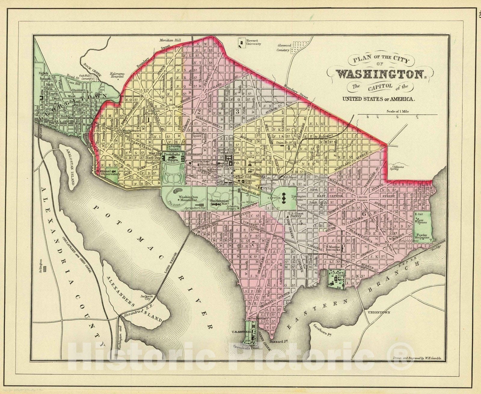 Washington, D.C. - Railroad Map, 1890 - Historical Map Print