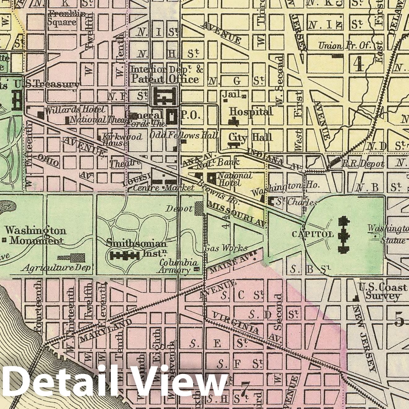 Washington, D.C. - Railroad Map, 1890 - Historical Map Print