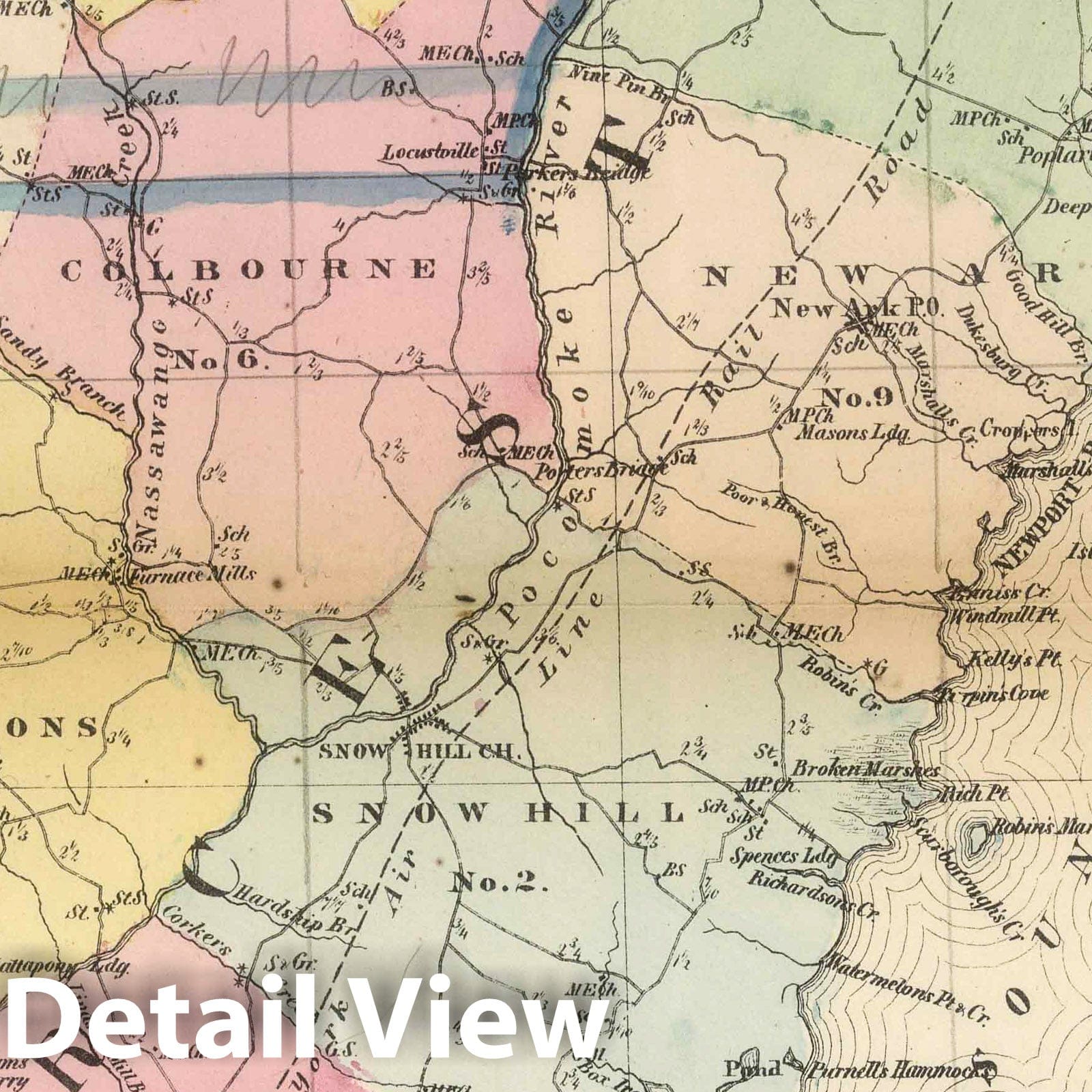 Worcester - Railroad Map, 1866 - Martenet's Maryland Atlas