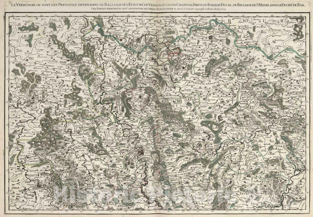Historic Map : Verdunois , France 1704 Le Verdunois (western sheet). , Vintage Wall Art