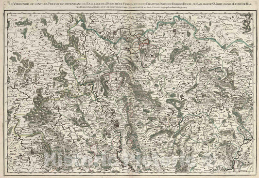 Historic Map : Verdunois , France 1704 Le Verdunois (western sheet). , Vintage Wall Art