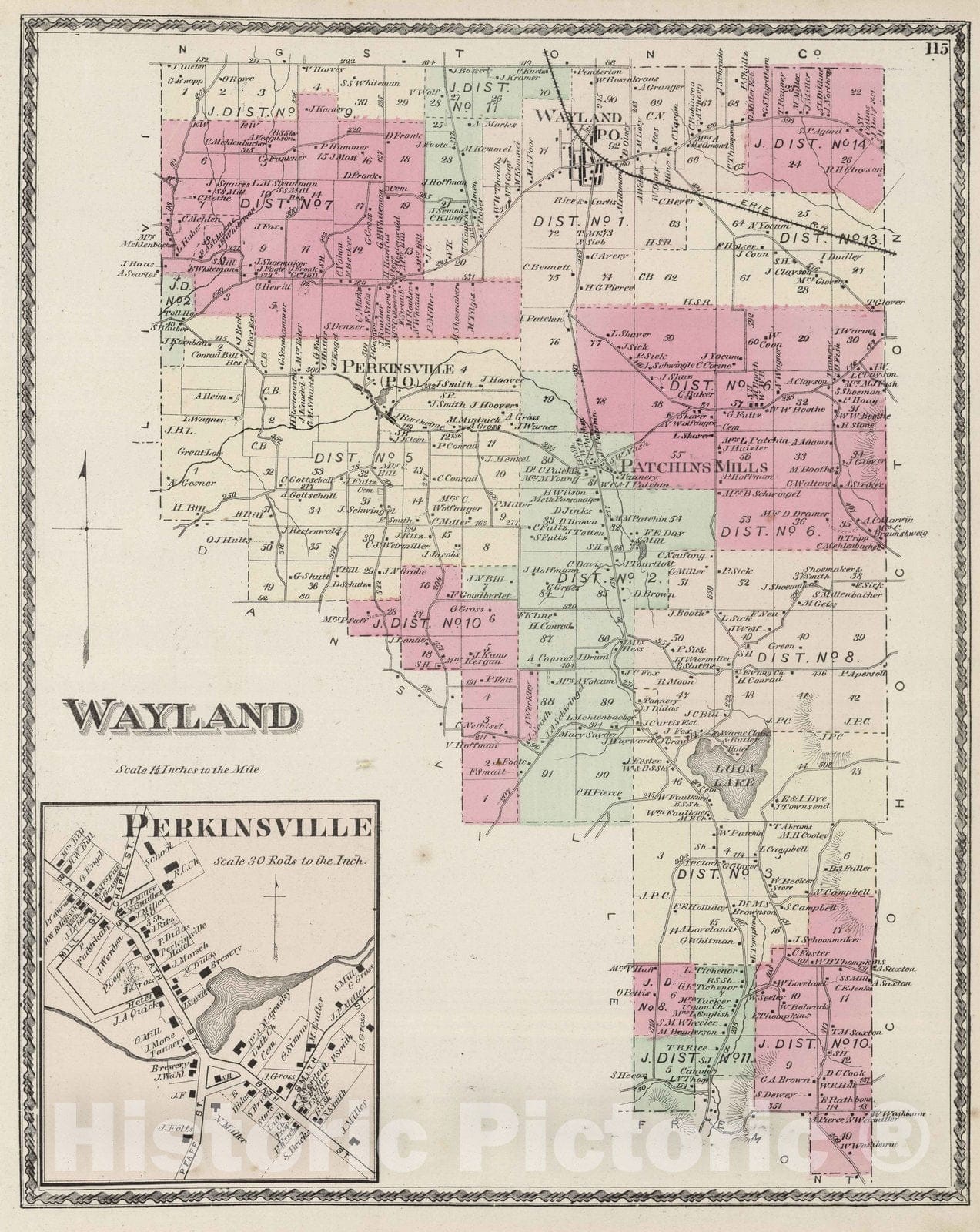 Historic Map : 1873 Wayland. - Vintage Wall Art