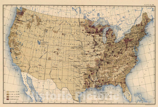 Historic Map : Statistical Atlas - 1903 196. Value lumber, timber/sq. mile. - Vintage Wall Art