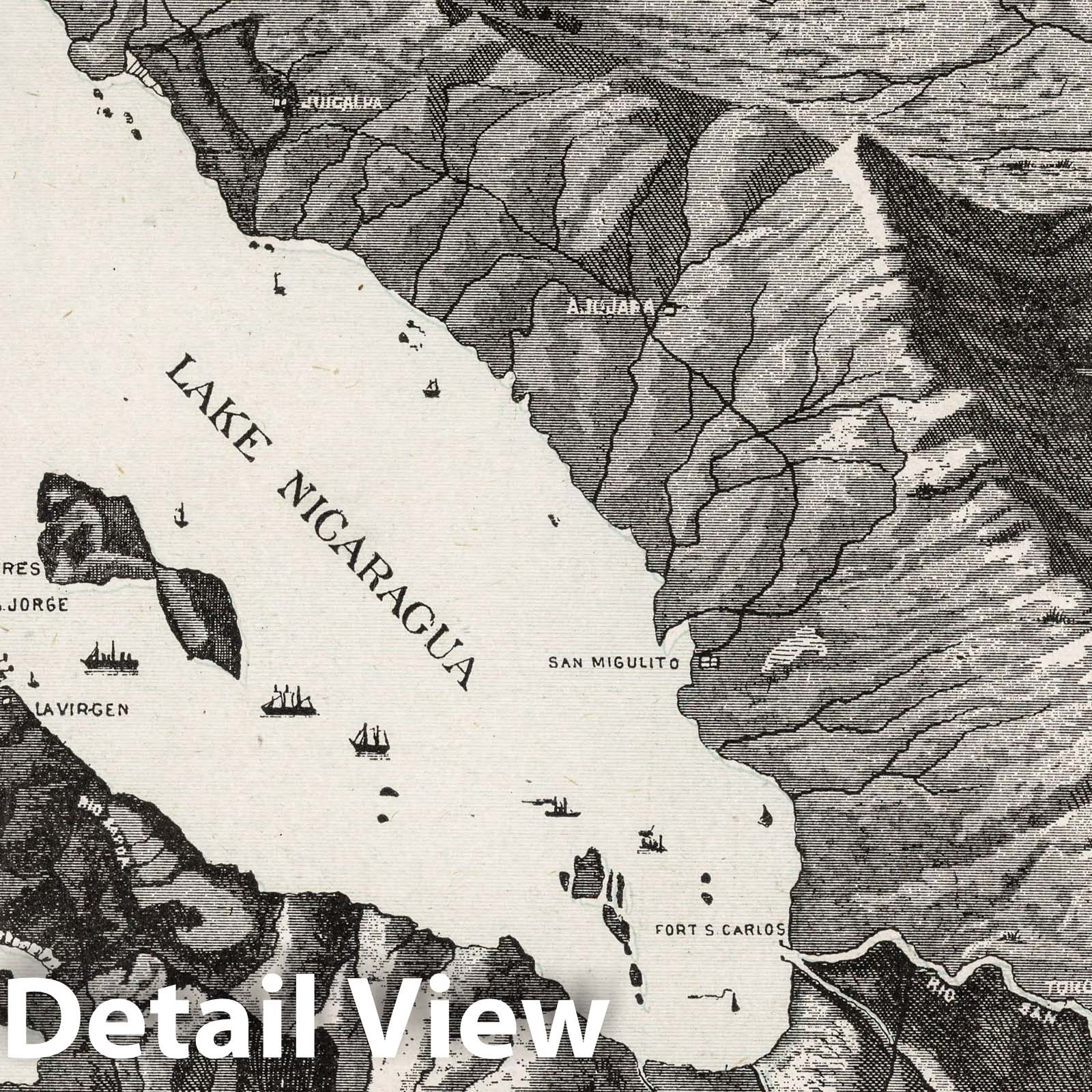 Maritime Canal of Nicaragua - Bird's Eye View, 1901 - Historical Map Print
