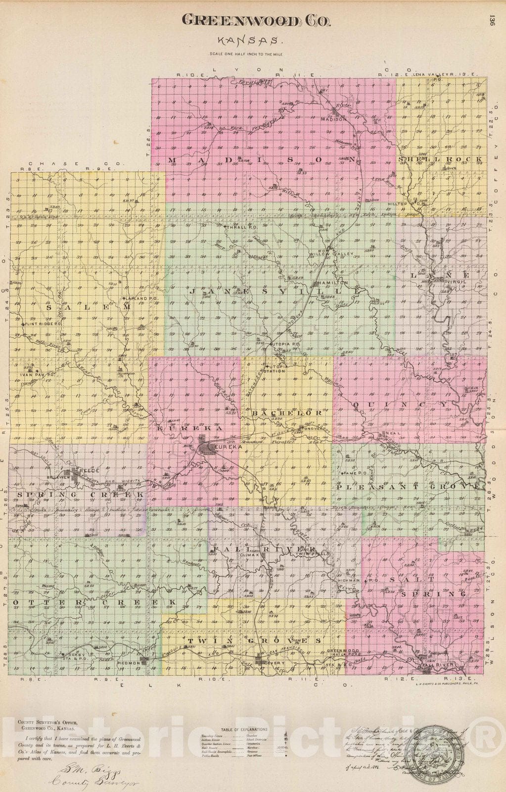 Historic Map : 1887 Greenwood Co, Kansas. - Vintage Wall Art