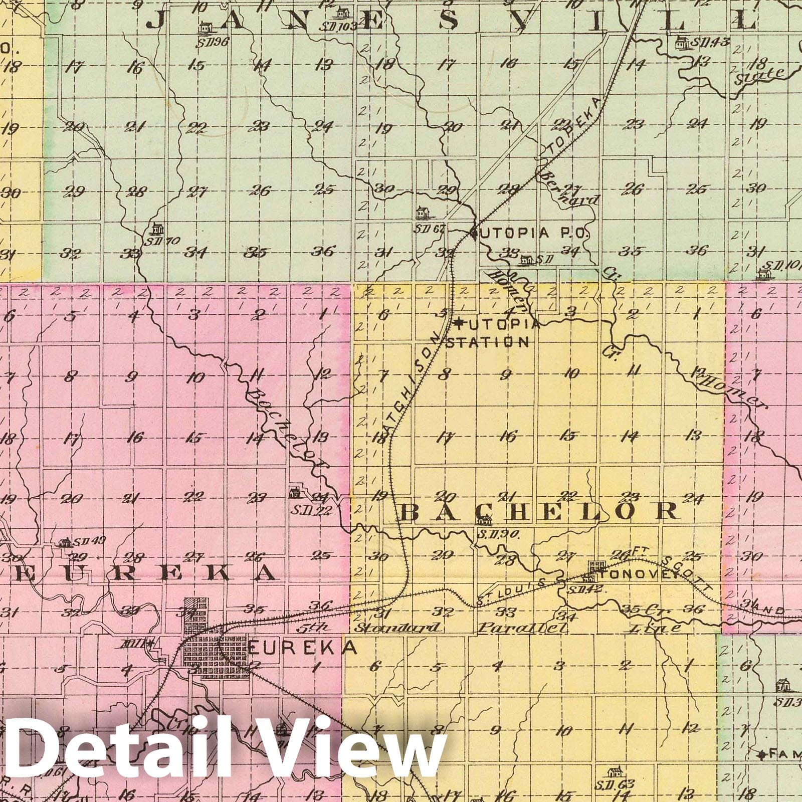 Greenwood County, Kansas - Military Map, 1887 - Historical Map Print