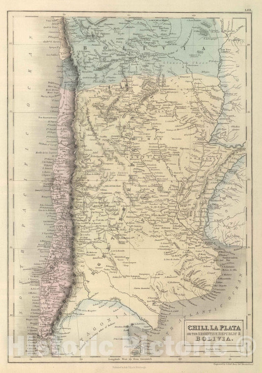 Historic Map : 1854 Chili, La Plata or the Argentine Republic & Bolivia. - Vintage Wall Art