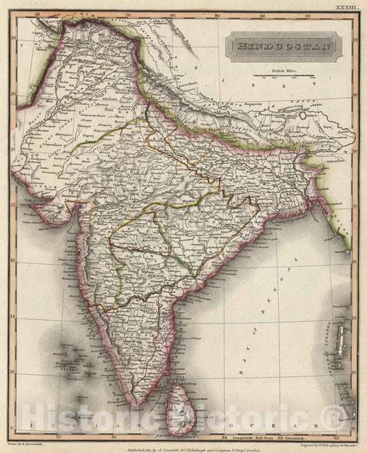 Historic Map : 1817 Hindoostan - Vintage Wall Art