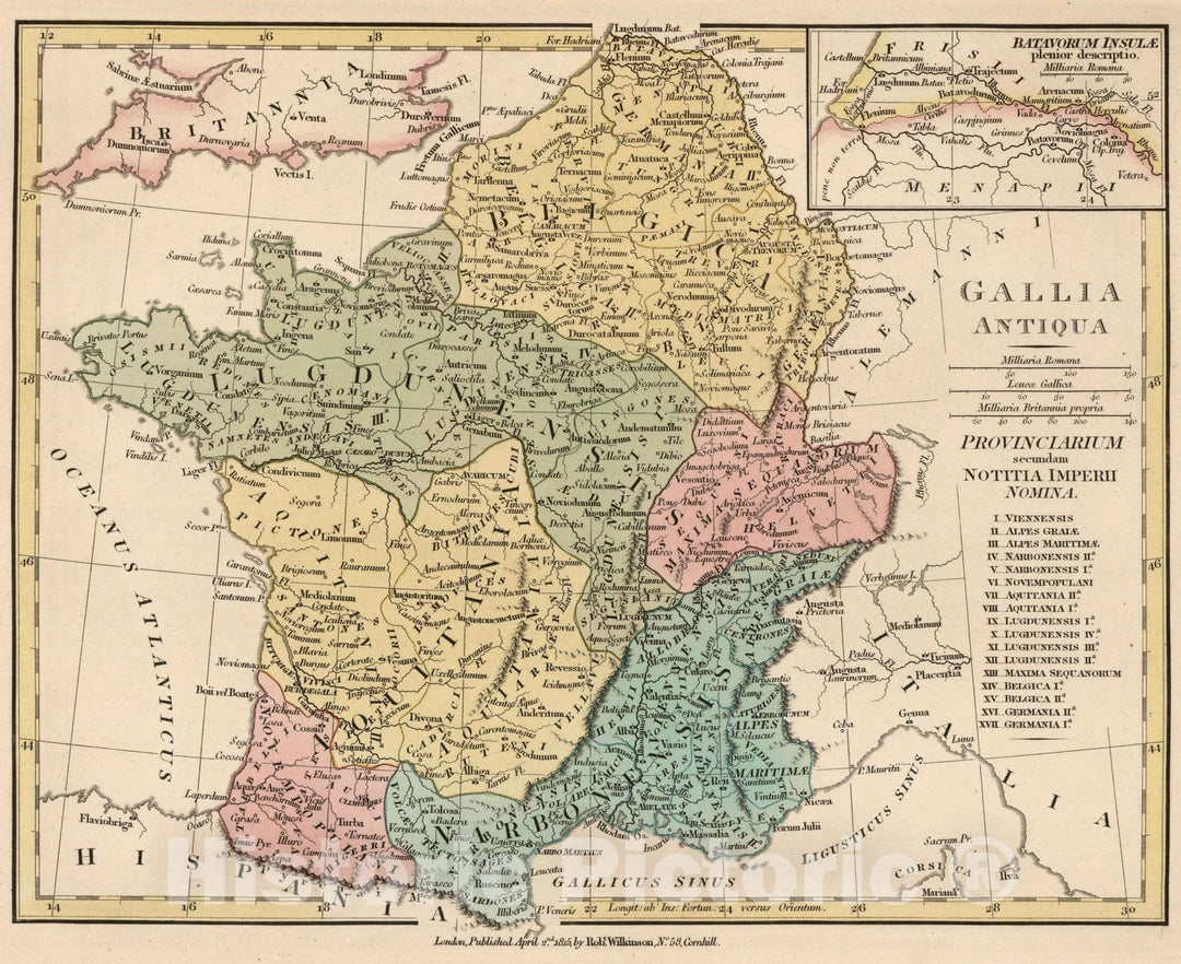 Historic Map : France, 1815 Gallia Antiqua (France). , Vintage Wall Art