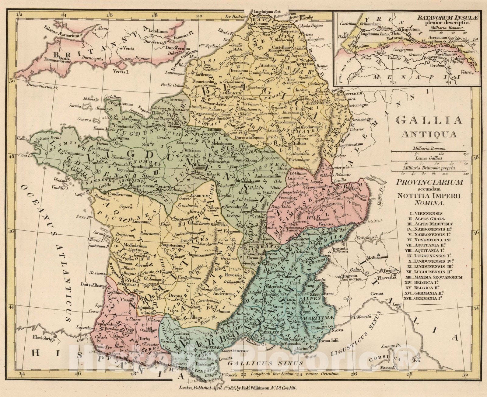 Historic Map : France, 1815 Gallia Antiqua (France). , Vintage Wall Art