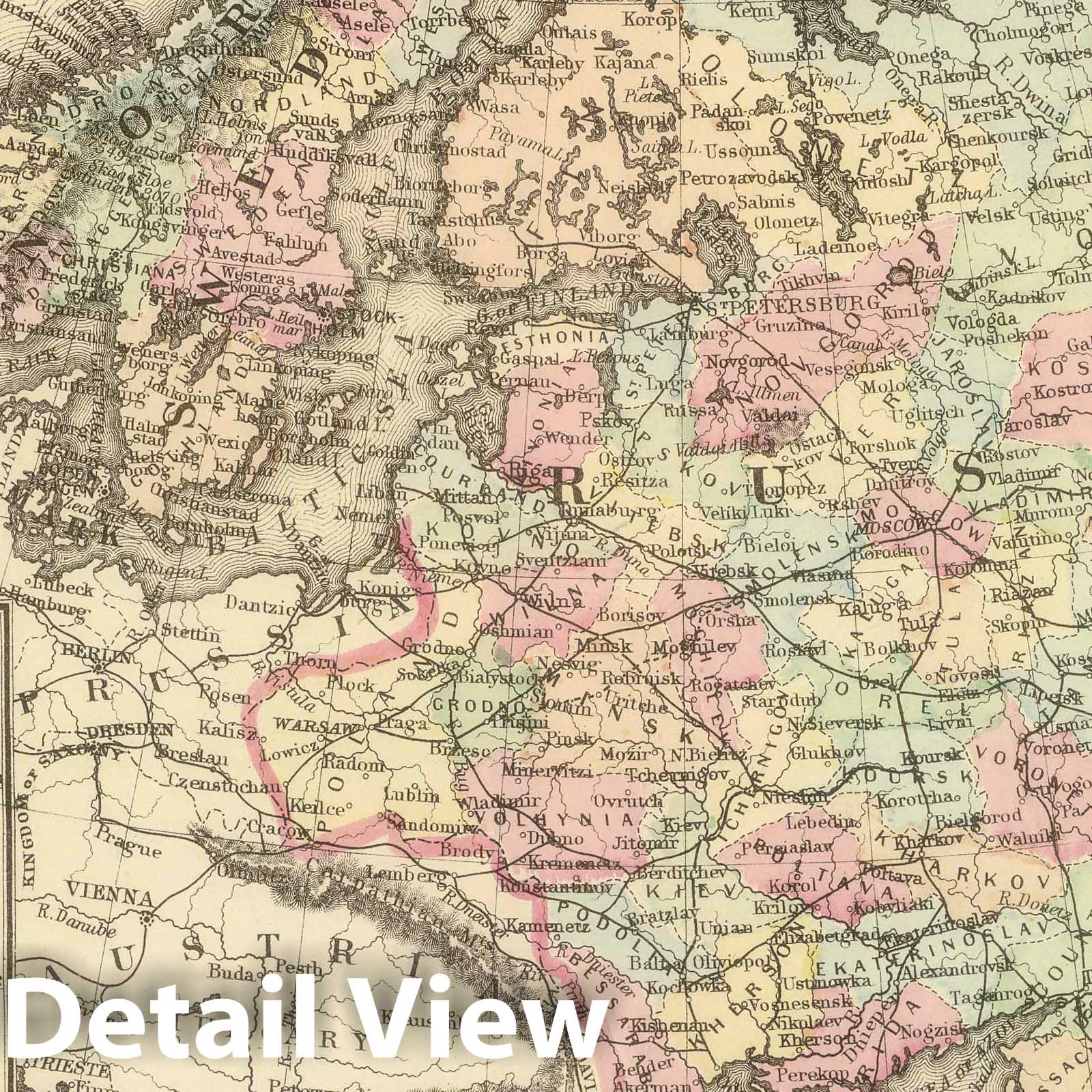Russia in Europe, Sweden, Norway, Denmark, Netherlands, and Belgium - Railroad Map, 1884
